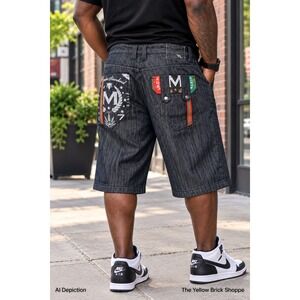 MO7 Most Official Seven Men's Denim Shorts Size 38 Graphic Back Pockets Y2K